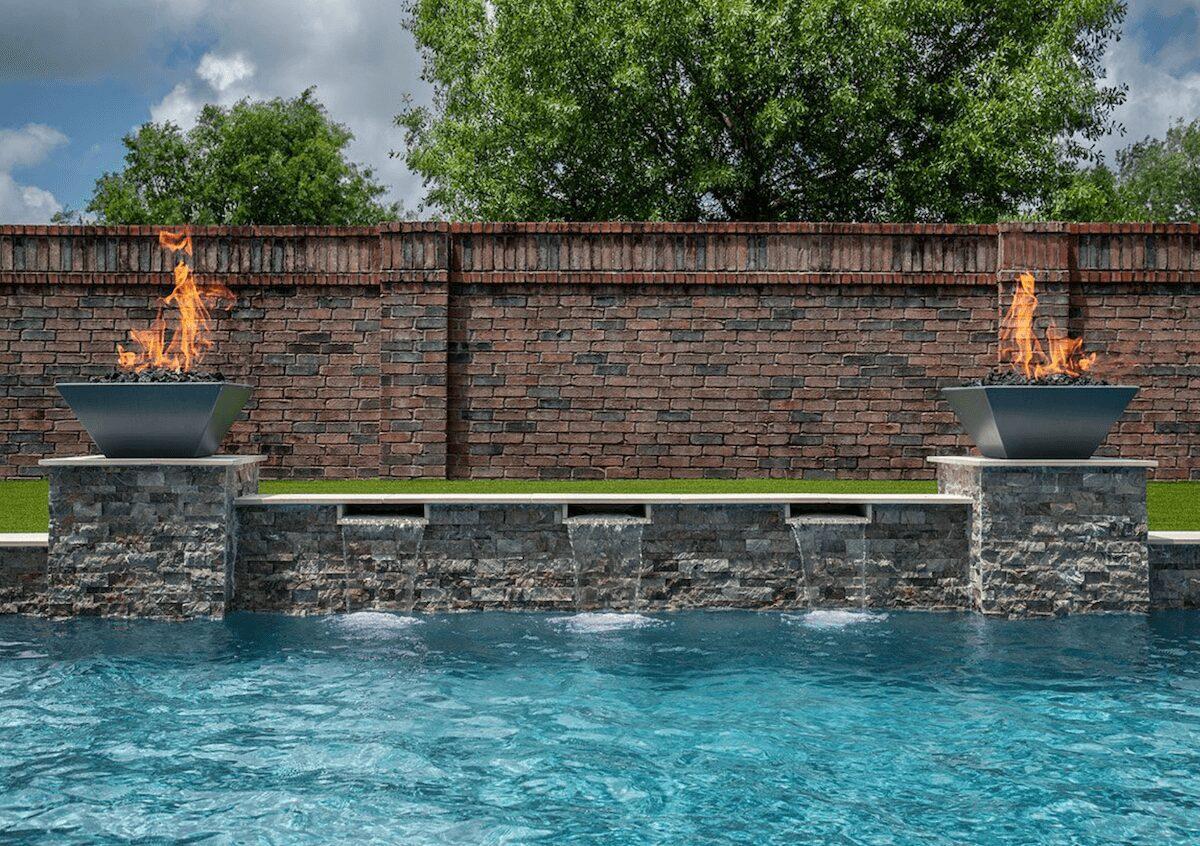 Fire bowls raised wall with sheer descents